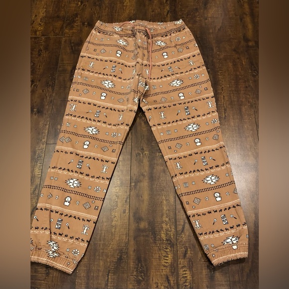 Catch Surf Pants Adult Medium Brown Aztec Print Drawstring Joggers Cali - Picture 1 of 10